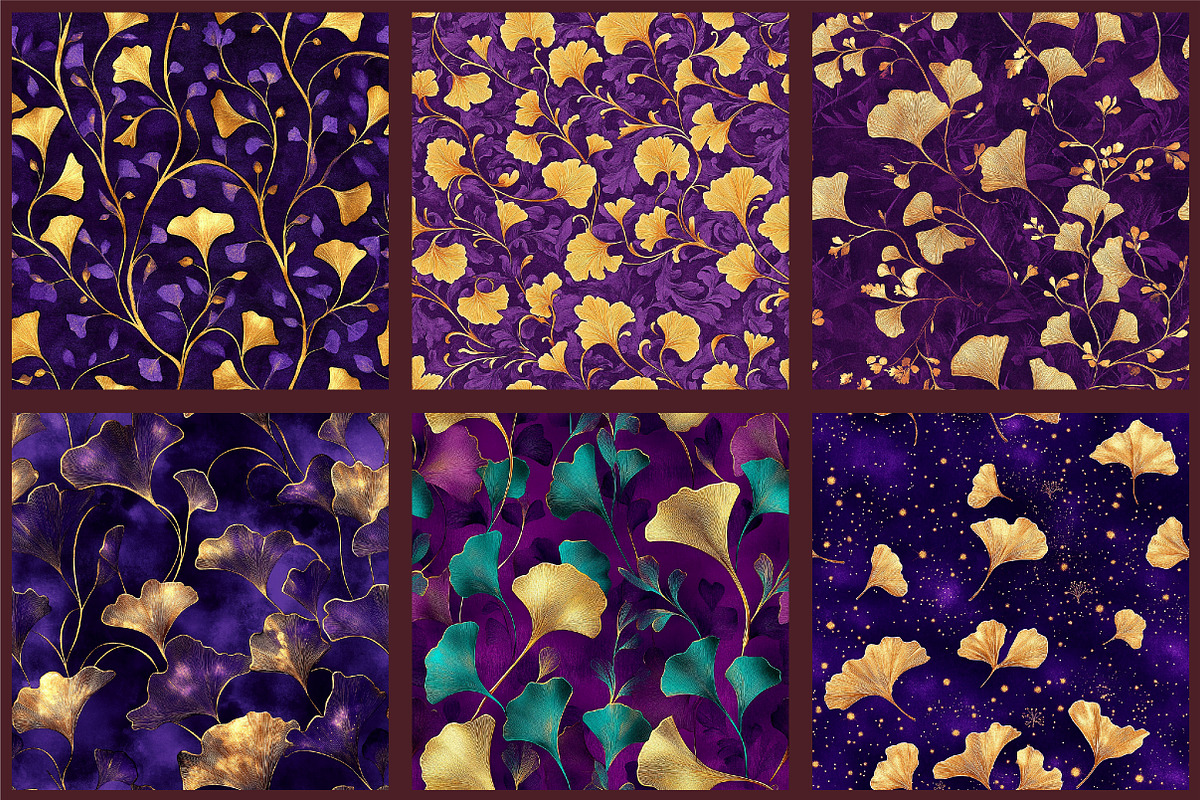 Purple and Gold Ginkgo Digital Paper, a Pattern Graphic by designcity5 (Photo 5 of 5)