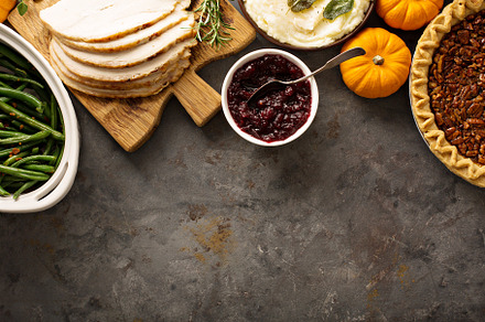 Thanksgiving dinner overhead view, a Food & Drink Photo by farwasser