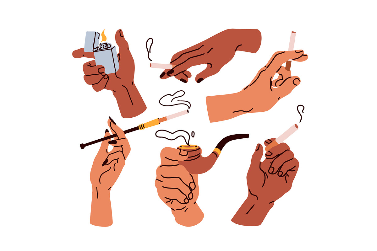 Hands hold cigarettes, smoking set, a Person Illustration by Good Studio (Photo 3 of 3)