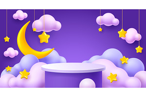 3d kids podium with night stars, a Decorative Illustration by Buch&Bee