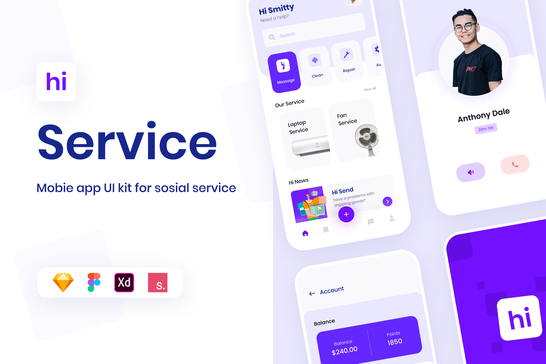 Hi - Social Service App UI KIT, a Device Mockup by Vektora Studio