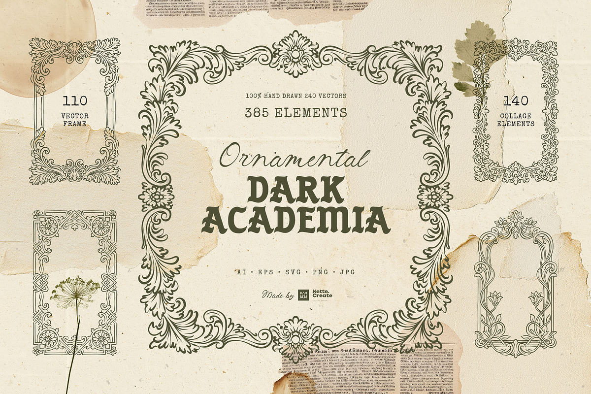 Dark Academia Frame & Ornament Kit, an Object Graphic by KetteCreate (Photo 1 of 21)