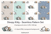 Sleepy kitty Patterns & Clipart, an Animal Illustration by GoldmoonUA (Thumbnail 1 of 5)