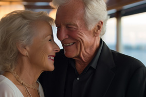 Elderly couple enjoying a summer boa, a Photo by Dvoevnore photos