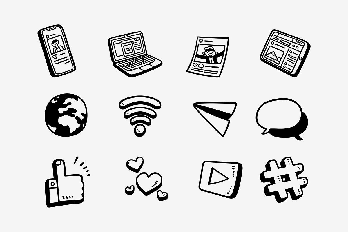 Social Media Doodle Illustration, an Object Graphic by SLAB! Design (Photo 2 of 3)