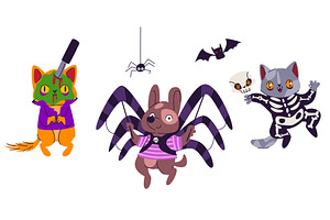 Pets in Halloween costumes, an Animal Illustration by art PVP - market