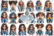Watercolor Quirky Girl Clipart PNG, a Seasonal Illustration by Canvas Craft (Thumbnail 1 of 3)