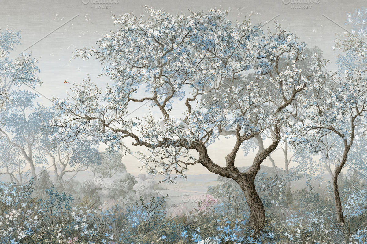 Blossoming Countryside Wallpaper, an Illustration by Virgo Studio