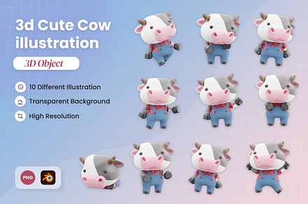 3D Cute Cow Illustration, an Animal 3D Model by SLAB! Design