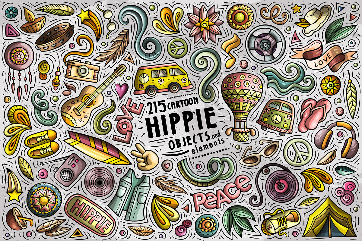 Hippie Cartoon Objects Set, an Object Graphic by BALABOLKA (Photo 1 of 3)