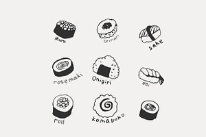 Japanese Food. Hand Drawn