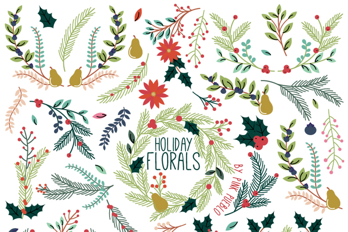 Christmas Holiday Vintage Florals, a Decorative Illustration by PinkPueblo (Photo 1 of 2)