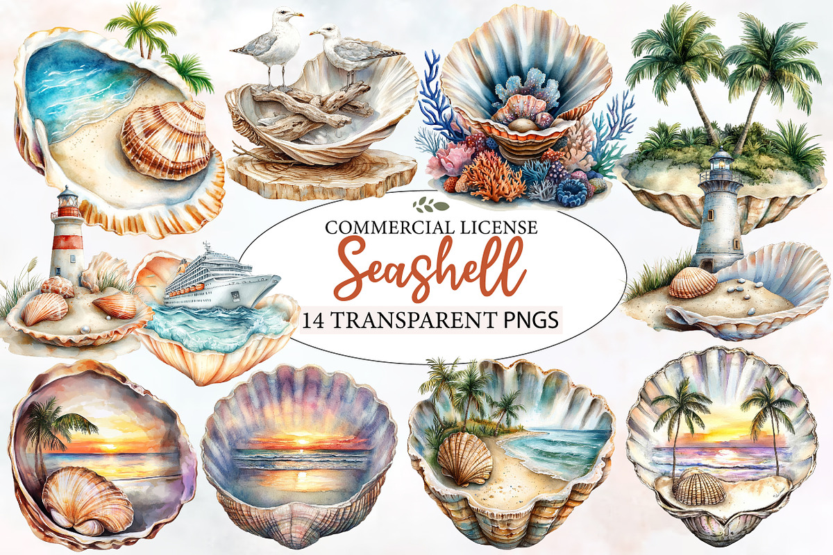 Beach Paradise Inside Seashell PNG, an Illustration by Designworld (Photo 1 of 5)