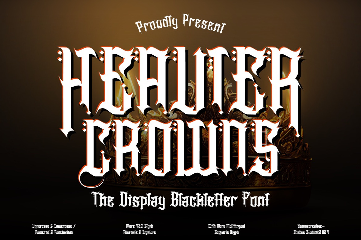 Heavier Crowns - Display Blackletter, a Blackletter Font by Dhabee (Photo 1 of 16)