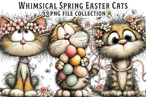 Whimsical Spring Easter Cats Clipart, an Illustration by Dream Creation