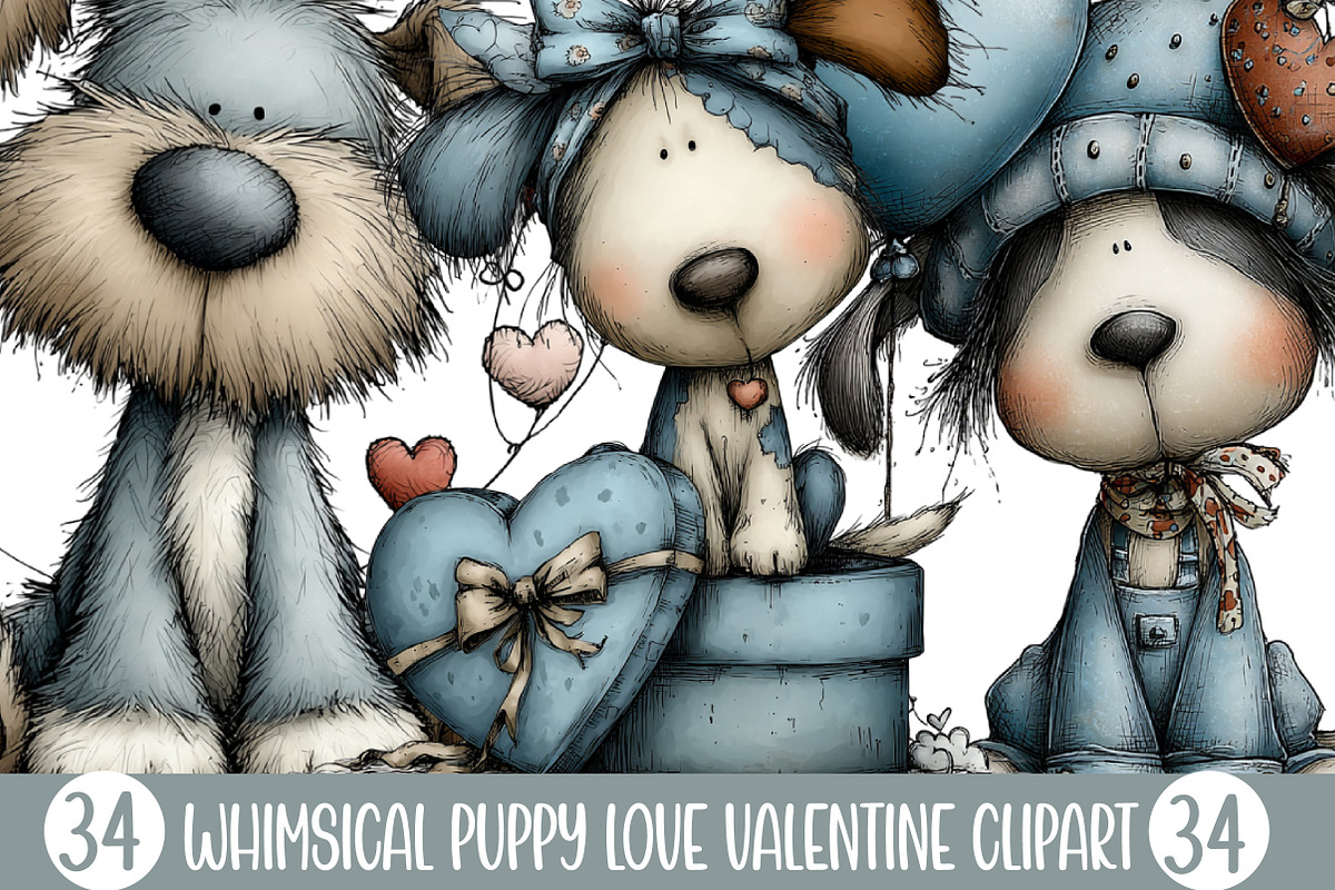 Whimsical Puppy Love Valentine, an Illustration by Designking (Photo 1 of 5)