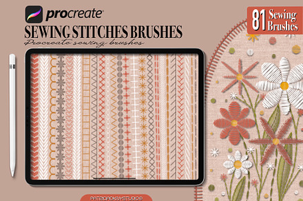 Sewing stitch brushes for Procreate, a Brush Add-On by PDknyStudio