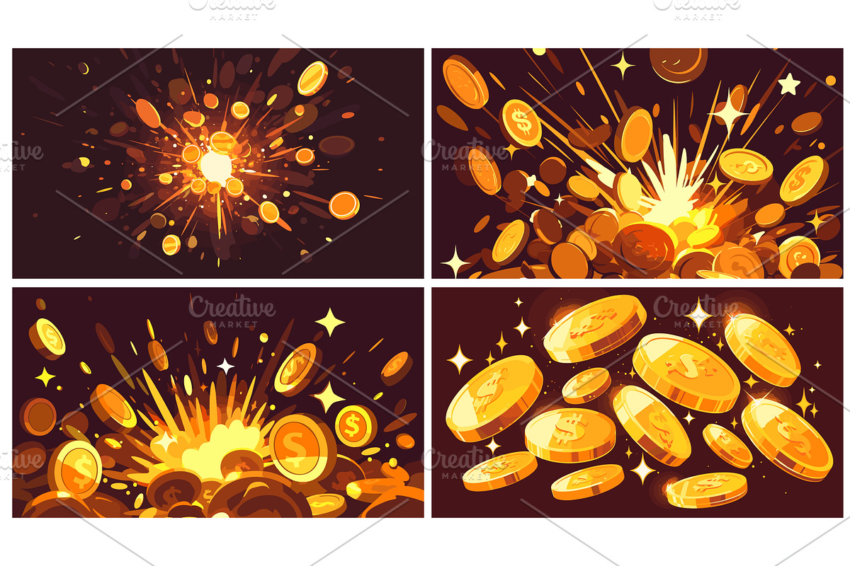 Coin explosion. Shiny gold flying, an Object Illustration by Stock-Smart-Start