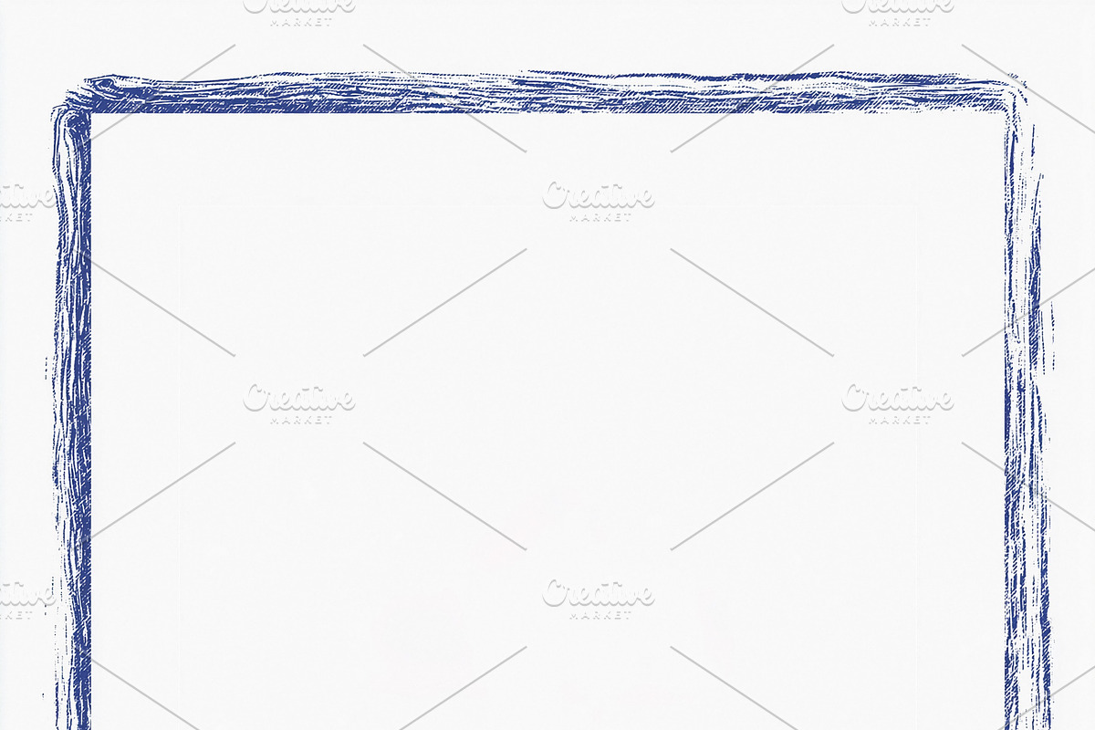 Hand drawing blue rectangle frame with textured border on white, an Illustration by Studio ANNA