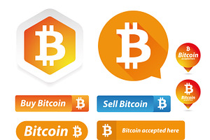 Bitcoin logo and button set vector