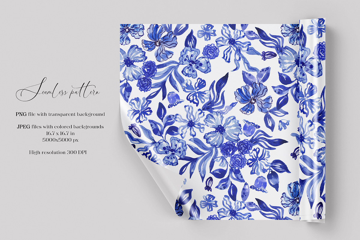 Cobalt Blue Fashion Floral Print, a Pattern Graphic by SirenaArt (Photo 3 of 17)