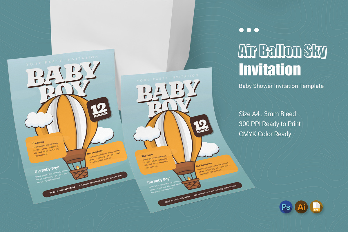 Air Ballon Sky Baby Shower Invitatio, an Invitation Template by Esensifiksi.studio (Photo 1 of 2)