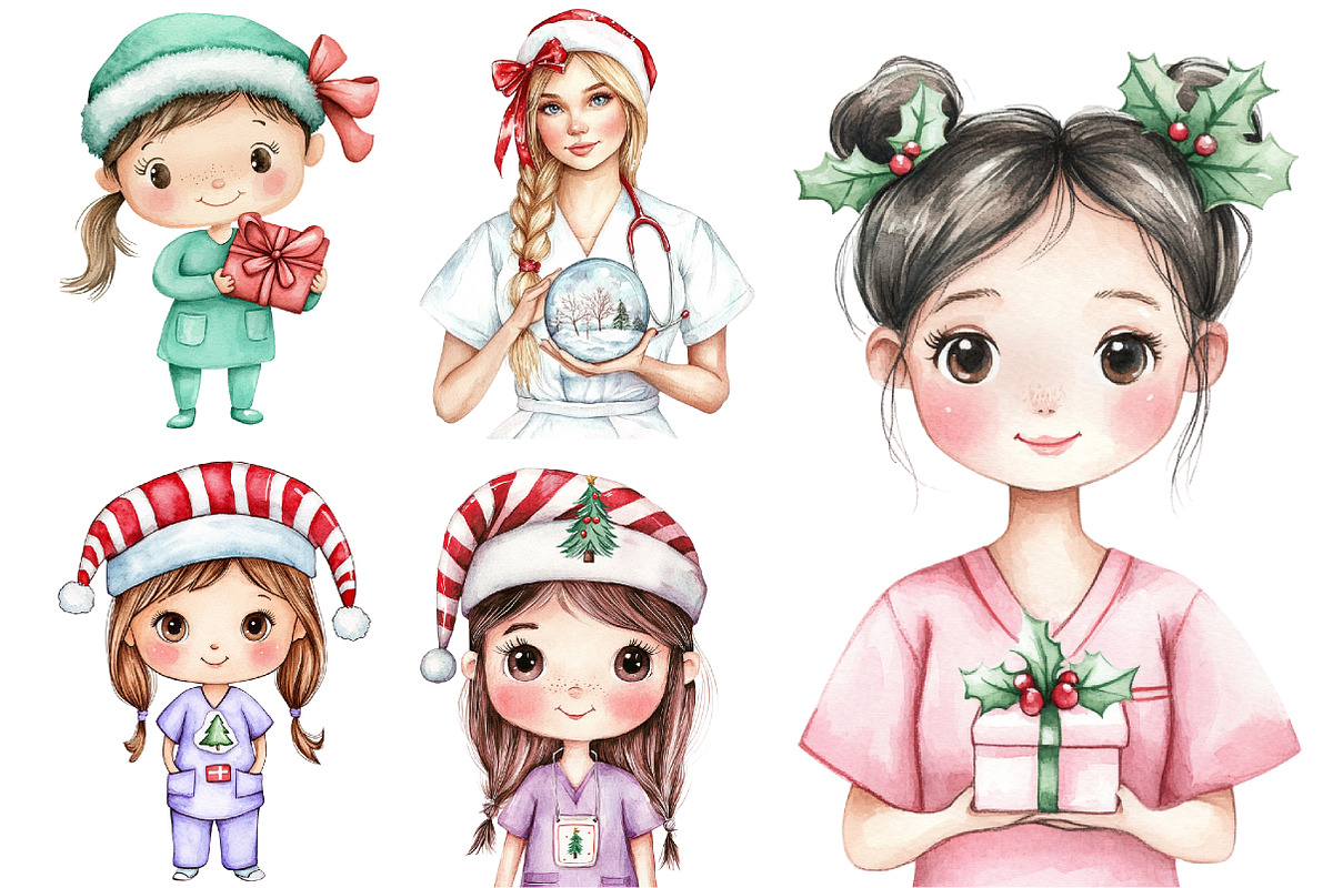 Christmas Nurse Clipart Set, a Seasonal Illustration by CitraGraphics (Photo 8 of 9)