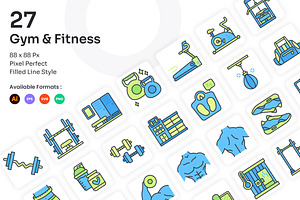 Gym & Fitness Icons Set Filled Line, an Icon by Kmg Design