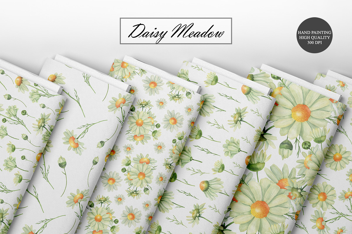 Watercolor Daisy Seamless Patterns, an Illustration by OlDm_Shop (Photo 9 of 10)