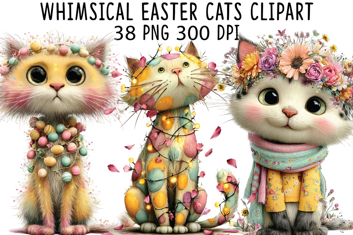 Whimsical Easter Cats Clipart, an Illustration by CraftArtStudio (Photo 1 of 6)