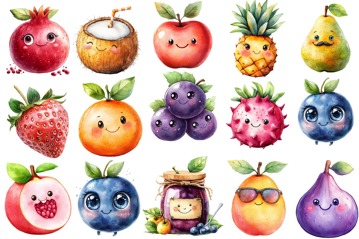 Cute Fruit Clipart PNG, an Illustration by SinaCreation (Photo 2 of 5)