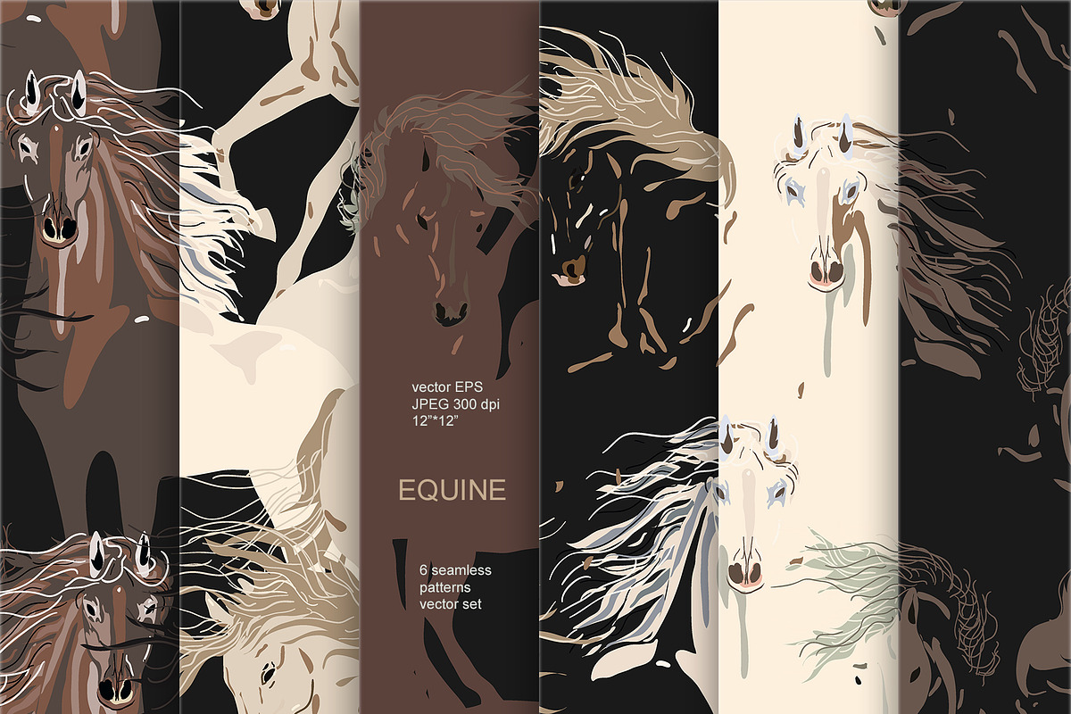 Horses vector seamless set, a Pattern Graphic by PatternsBlooming (Photo 1 of 6)