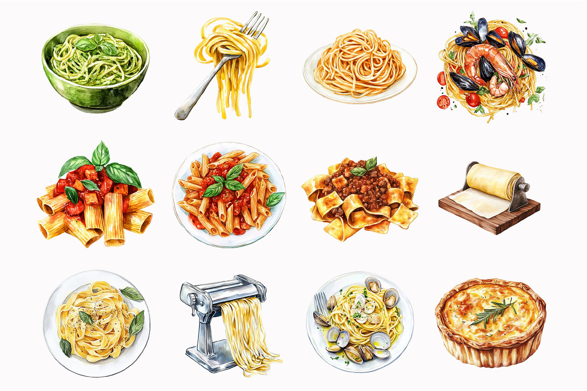 Watercolor Pasta Clipart, an Illustration by Design Market (Photo 3 of 4)