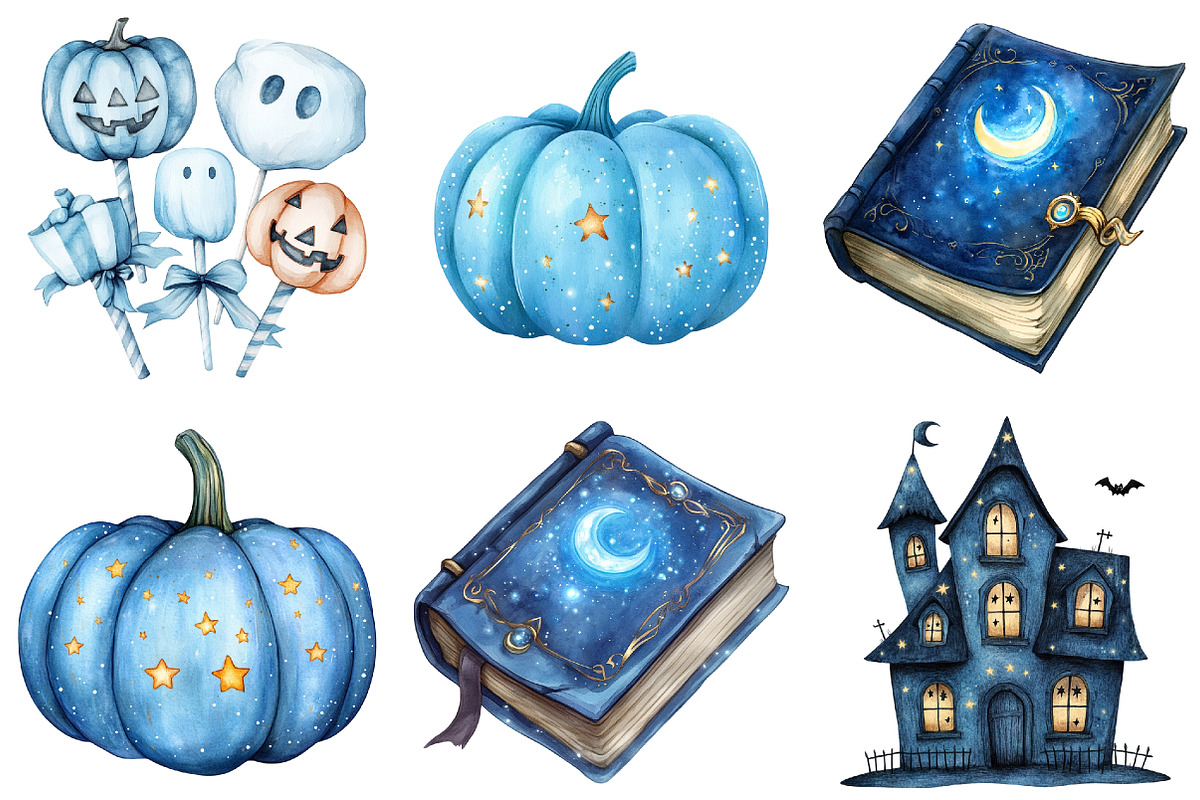 Blue Halloween Clipart, an Illustration by Watercolor design (Photo 3 of 5)