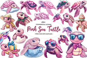 Pink Sea Turtle Clipart, an Illustration by CreationArt