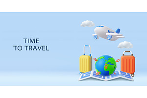 3d Time to travel illustration with, a Transportation Illustration by ModVector