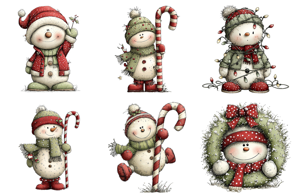 Whimsical Christmas Snowman Clipart, an Illustration by Craft Nest (Photo 6 of 8)