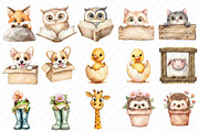 Funny Cute Animal Peeking clipart, an Illustration by Watercolor design (Thumbnail 2 of 13)