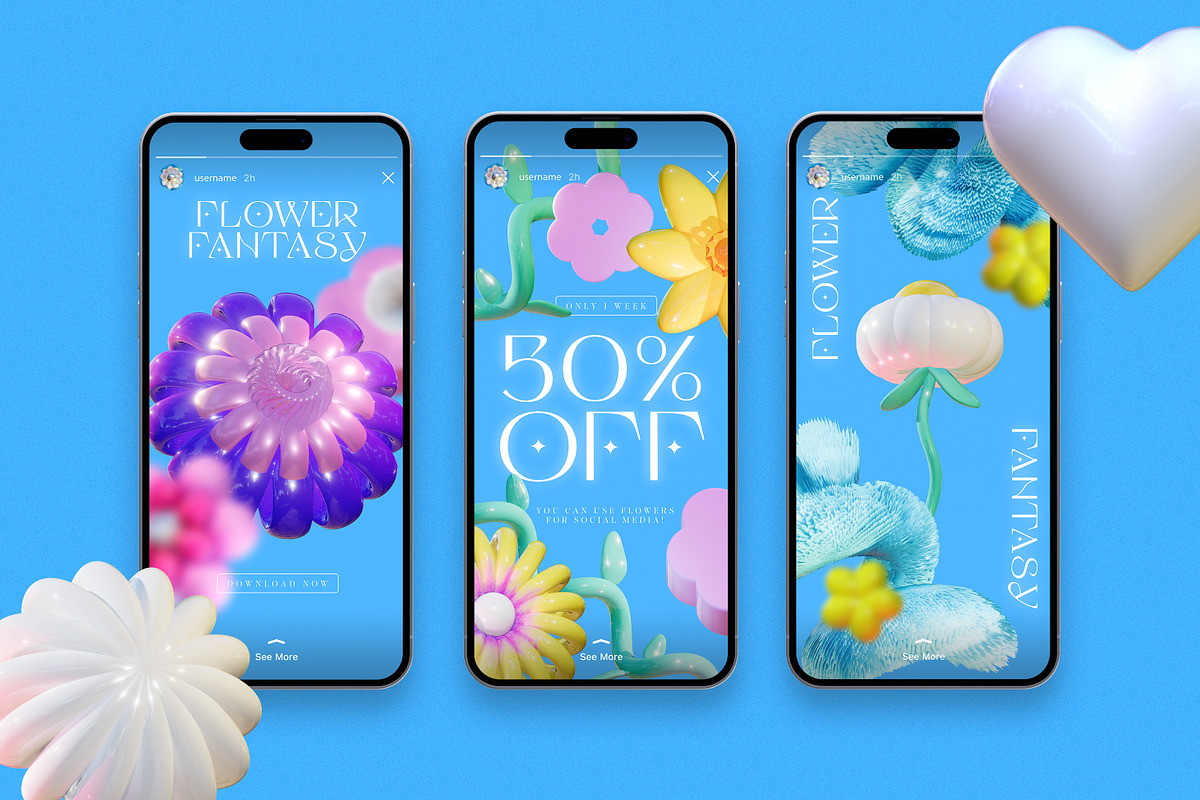 Flower Fantasy v.2: 3D Illustrations, an Object Graphic by marmarina (Photo 4 of 18)