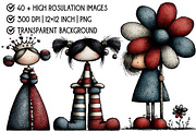 Whimsical Girl Clipart, an Illustration by Pixels.Craft (Thumbnail 4 of 6)