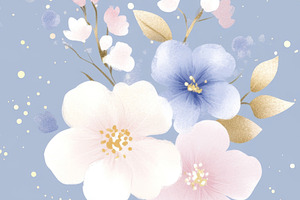 Delicate floral pattern with blue an, a Photo by Dvoevnore photos