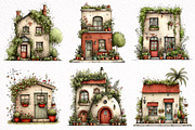 Green Summer Home Watercolor Clipart, an Illustration by DreamArtGraphic (Thumbnail 2 of 8)