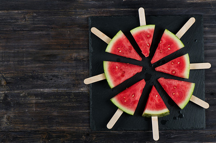 Sliced ripe watermelon, above view.