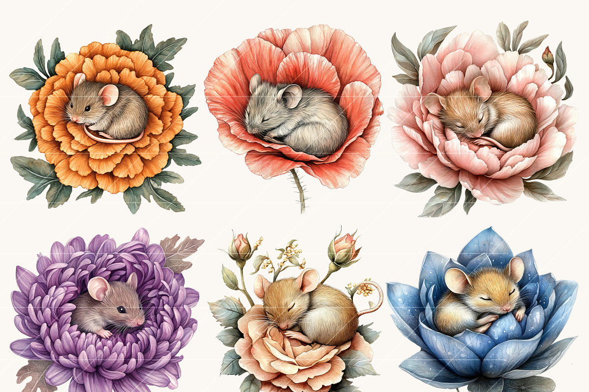 Mice in a Flower Clipart Bundle, an Animal Illustration by Design Scotch (Photo 5 of 8)