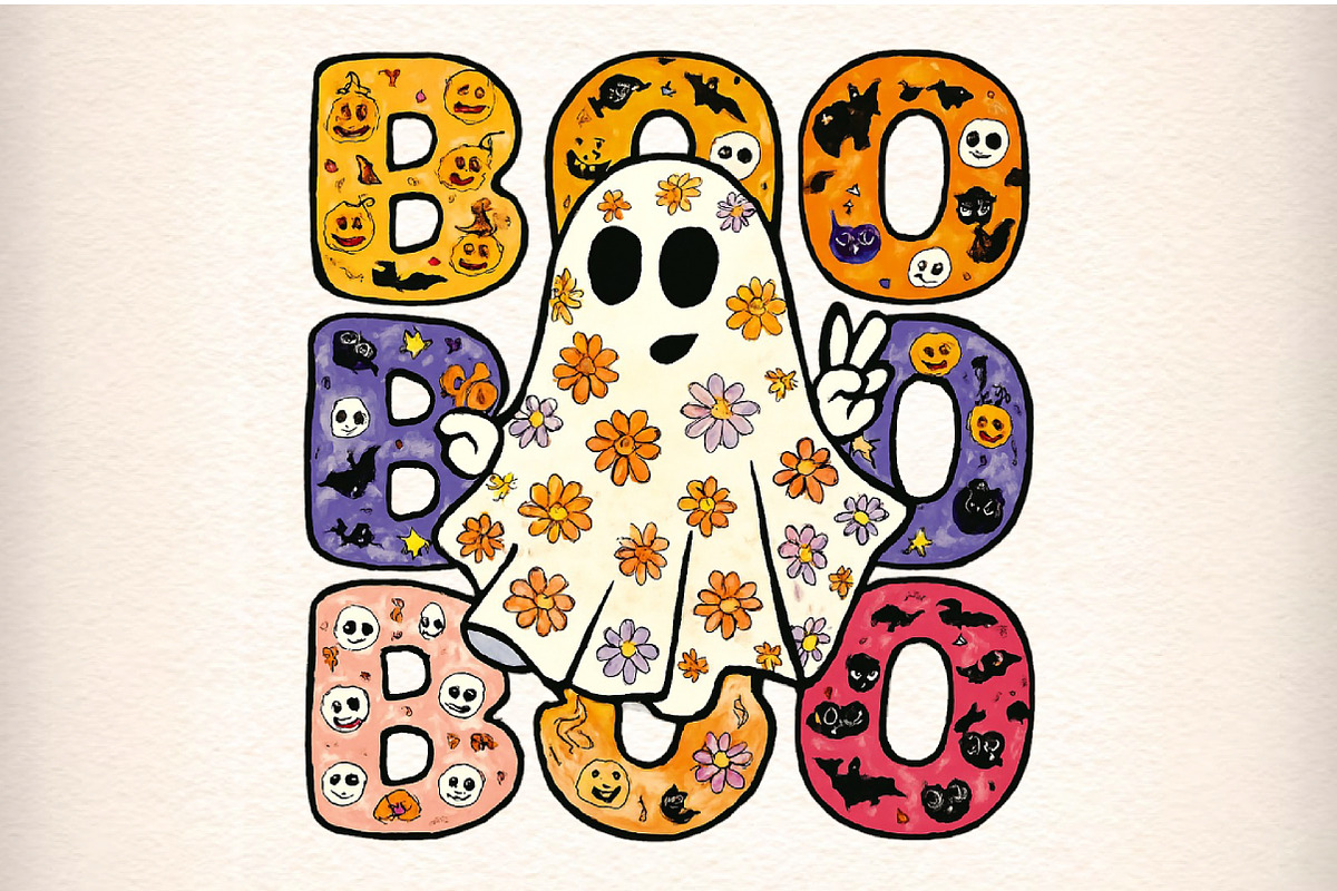 Halloween Floral Ghost with BOO PNG, an Illustration by Craft Nest (Photo 1 of 6)