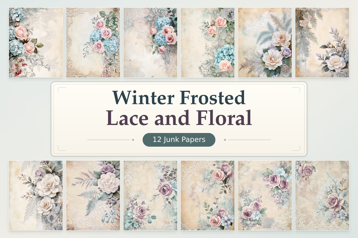 Winter Frosted Lace & Floral Printable Paper – Vintage Botanical ...