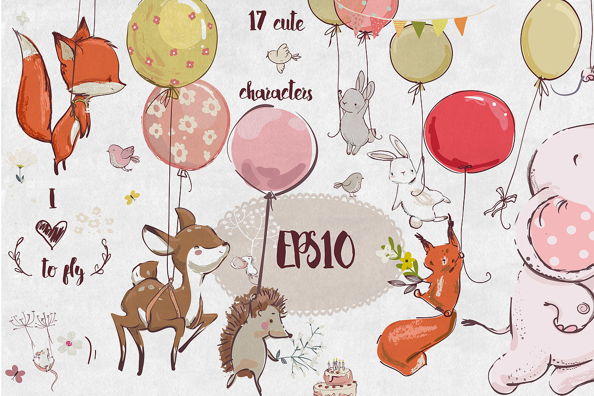 animals flying with balloons, an Animal Illustration by Eve Farb (Photo 1 of 2)