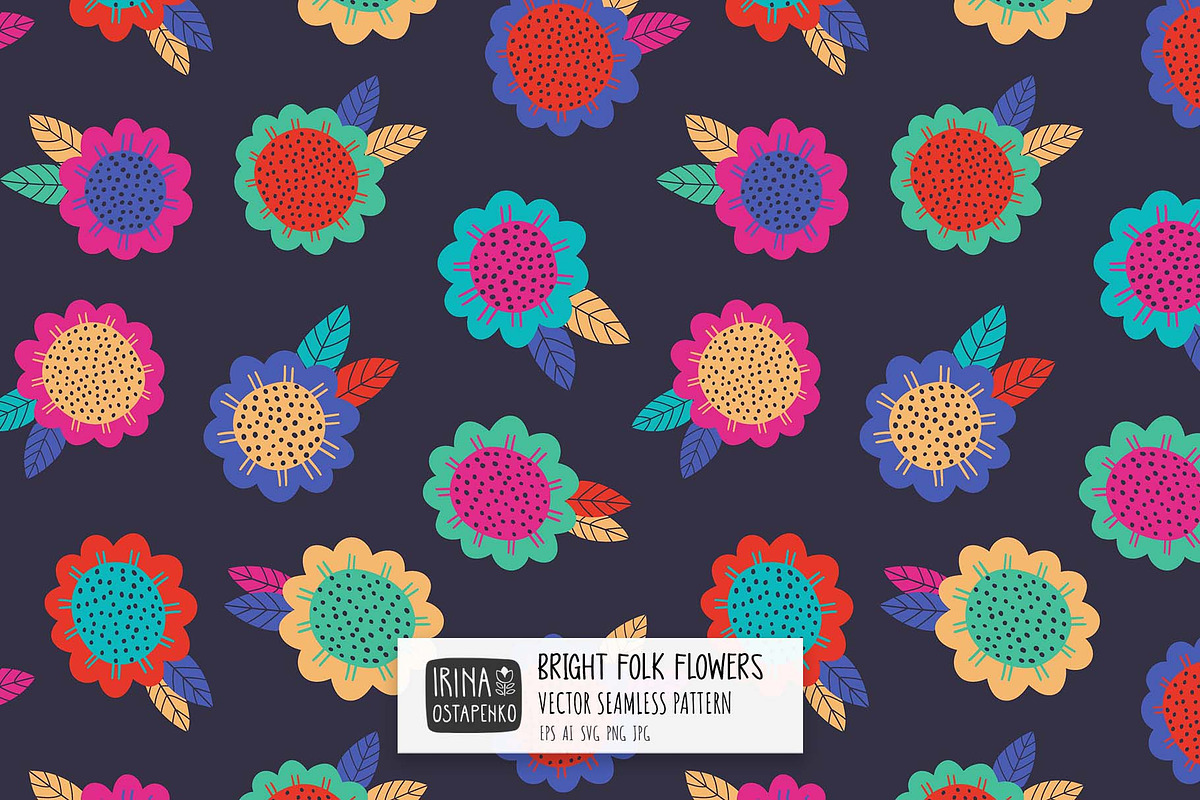 Bright Folk Flowers Pattern, a Pattern Graphic by Irina Ostapenko (Photo 1 of 4)