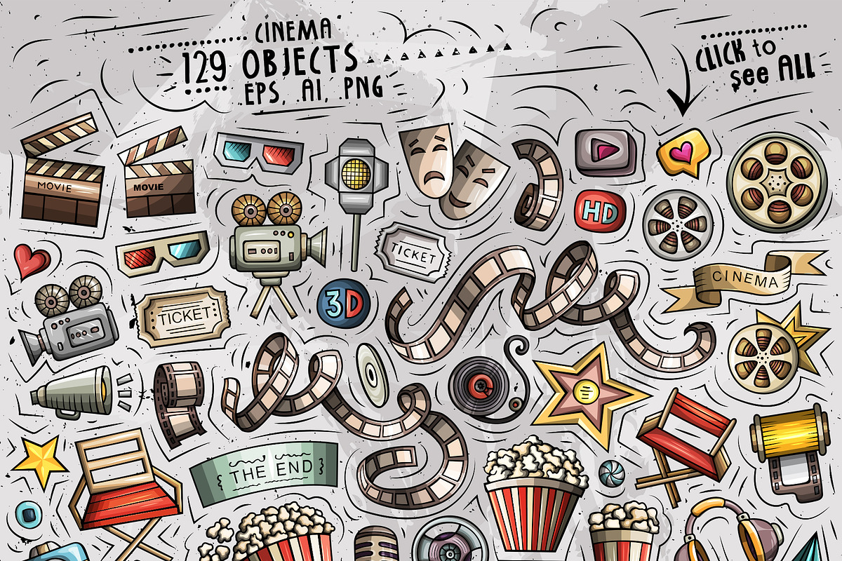 Cinema Cartoon Objects Set, a Decorative Illustration by BALABOLKA (Photo 2 of 3)
