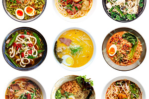Asian noodle ramen bowls isolated, a Food & Drink Photo by BOOCYS